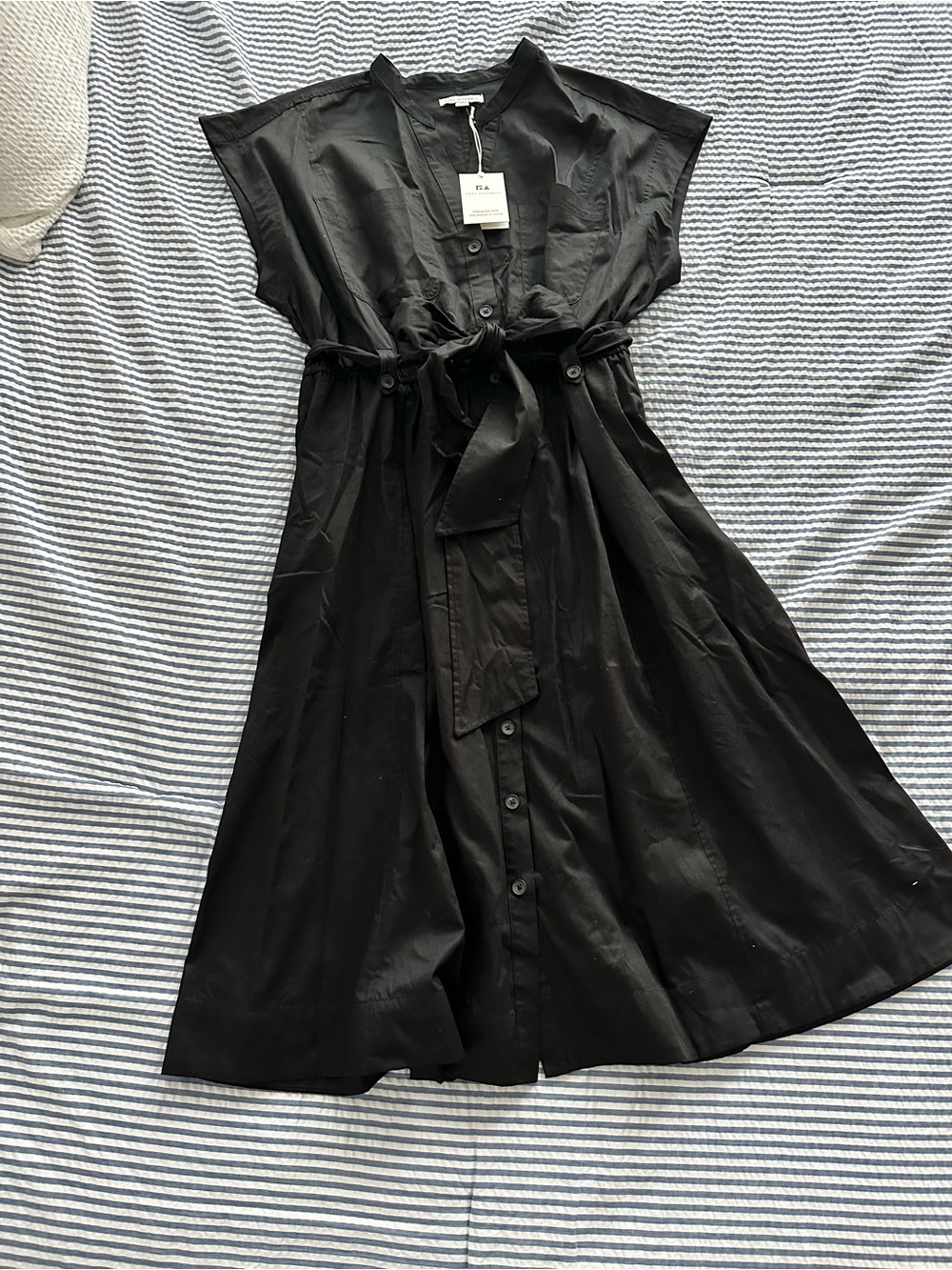 NWT Free Assembly Black Button-Front Midi Dress with Waist Tie - Picture 2 of 10
